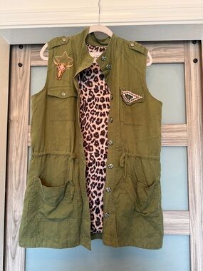Ariat Olive Green Vest with Leopard Print Lining